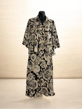 Black and Cream Floral 2 piece Dress set
